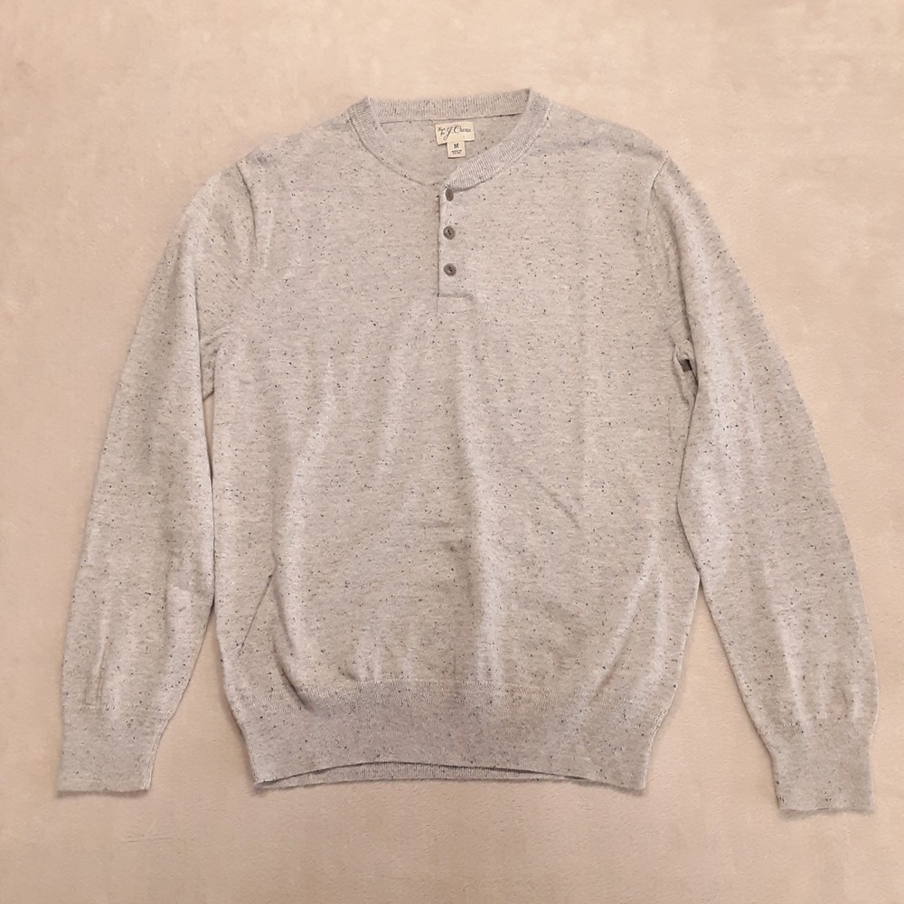 J.Crew Men's Donegal Tweed Henley Sweater Gray Speckled Silk Cotton #AZ956